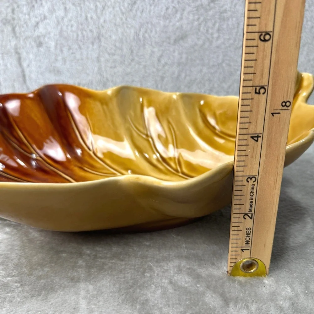 Linens-N-Things Oak Leaf Serving Bowl Fall Thanksgiving Brown Gold Ceramic